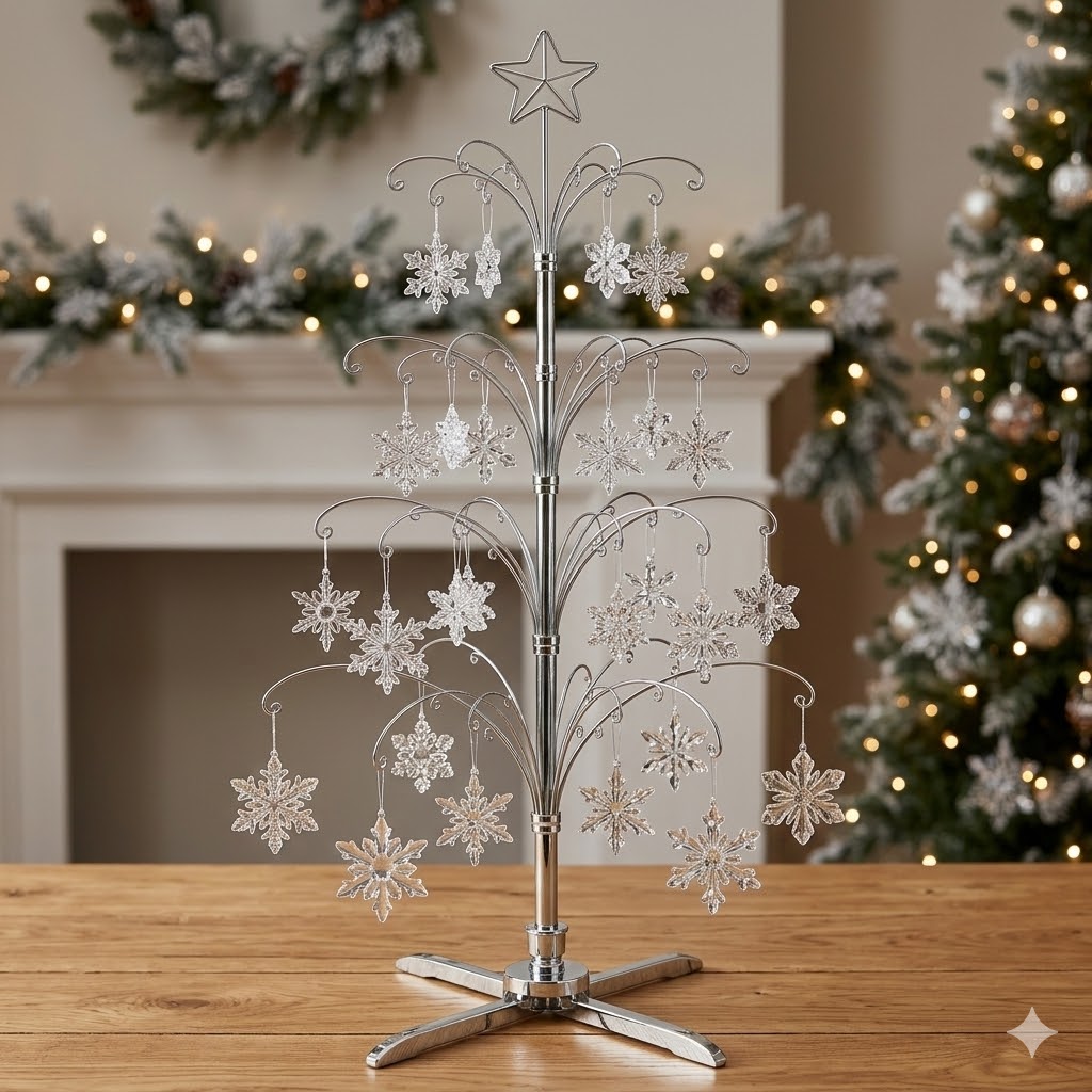 HOHIYA 74 Inch Rotating Ornament Display Tree Heavy Duty Metal Stand with 90 Hooks Large Floor Christmas Tree for Keepsake Ornaments Chrome Silver